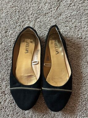 dELiA*s Black Ballet Flats with Gold Zip Accent